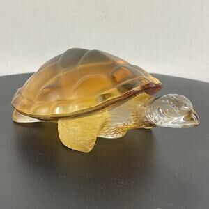 Original Signed LALIQUE French Crystal Glass "Caroline" Amber Turtle Sculpture